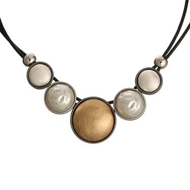 Imagem de Colar gargantilha longo com pingente grande e bonito para mulheres joias corrente de couro da moda, cordas de cera, metal, cordas de cera, Metal