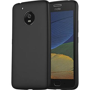 Imagem de Capa para Motorola Moto G5 Capa, Folmecket Fibra de carbono resistente a arranhões, absorção de choque Capa protetora de celular de borracha TPU macia para Moto G5 (preto)