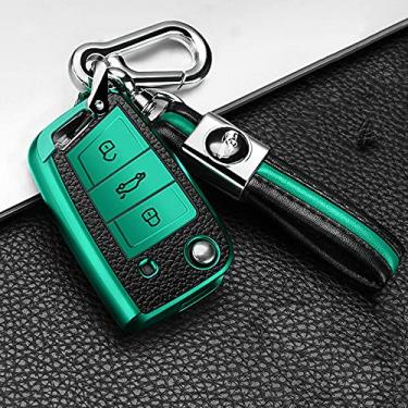 Imagem de YJADHU Capa de chave de carro, apto para Volkswagen VW Polo Golf 7 MK7 Tiguan passat para Skoda Octavia Kodiaq Karoq para assento Ateca Leon, verde 1