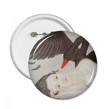 Imagem de Beleza cisne preto estilo chinês aquarela pinos redondos crachá botão emblema acessório decoração 5 peças