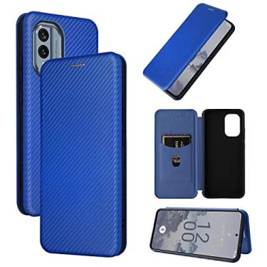 Imagem de Capas de telefone de fibra de carbono de luxo Nokia X30 X 30 5G capa de couro porta-cartões de visita clipe de carteira à prova de choque capa de telefone Nokia X30 5G capas (azul, Nokia X30 5G)