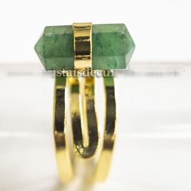 Imagem de Anel Micro Pontinha Pedra Quartzo Verde Ajustavel Dourado
