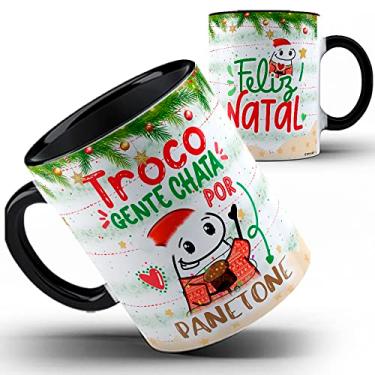 Imagem de Caneca Flork Natal troco gente chata por panetone (Preta)