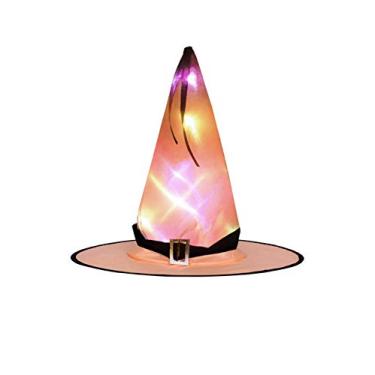 Imagem de Bestgift chapéu de bruxa infantil chapéu de feiticeiro fantasia de Halloween acessórios de decoração de festa laranja + brilho (estilo bandagem) 39 cm de altura