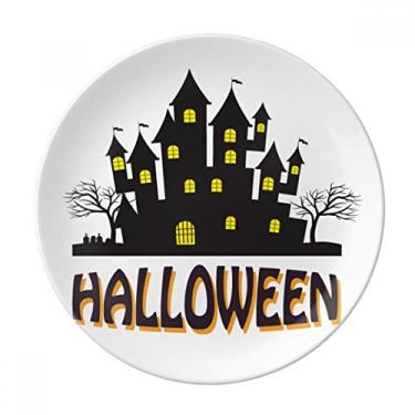 Imagem de Castelo de terror Happy Halloween Prato decorativo de porcelana Salver talheres, Prato de jantar