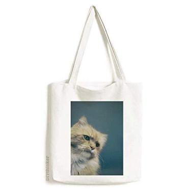 Imagem de Sacola de lona com foto de gato azul animal, bolsa de compras casual