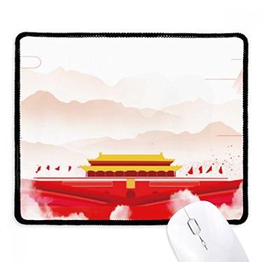 Imagem de Mousepad com bandeira vermelha Tiananmen para montanha e neblina com borda costurada para jogos