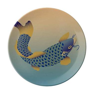 Imagem de Prato de peixe azul decorativo de porcelana salver talheres, prato de jantar