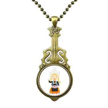 Imagem de DIYthinker Pigtails Girl Netherlands Colar de desenho animado joia de guitarra antiga pingente de música