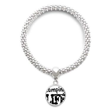Imagem de DIYthinker Pulseira de prata com pingente de citação Camping Life com corrente ajustável