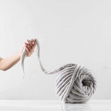 Imagem de 100% lã grossa fio gigante volumoso roving fio quente macio tricô lã merino crochê tecelagem DIY cobertor artesanal decoração de casa, cinza claro, 1000 g