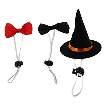 Imagem de ULTECHNOVO Fantasia de Halloween para animal de estimação, 1 conjunto de chapéu de animal de estimação, gravata borboleta, chapéu de bruxa decorativo, acessório para fantasia de animal de estimação