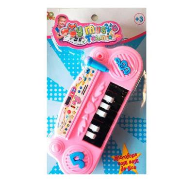 Imagem de Teclado Infantil Musical 8 Teclas Microfone Som Eco Rosa - Fx