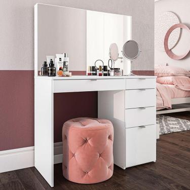 Imagem de Penteadeira Linden 5 Gavetas Com Espelho Branco - Politorno