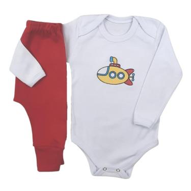 Imagem de Conjunto Body Manga Longa Bordado Submarino e Calça Suedine Mijão Culote - Roupa Bebê Menino-Masculino