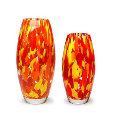 Imagem de Par de Vasos Oliva G e P Multicor Amarelo, Laranja e Coral Murano Cristais Cadoro