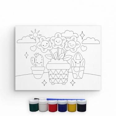 Imagem de Kit Tela Para Pintura Com Tinta E Pincel Arte Canvas 60x40cm (Flores)