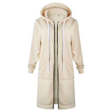 Imagem de Casaco com capuz feminino outono inverno casacos casacos grandes, Caqui, XXG
