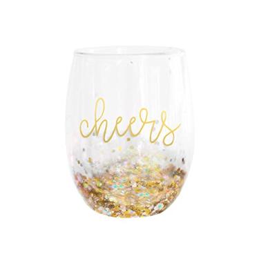 Imagem de Mary Square Copo de vinho Cheers Gold Foil Confetti 400 ml acrílico sem haste