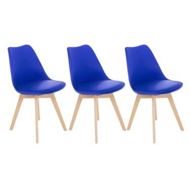 Imagem de 3 Cadeiras Estofada Leda Base Madeira Eames Cozinha Azul Bic