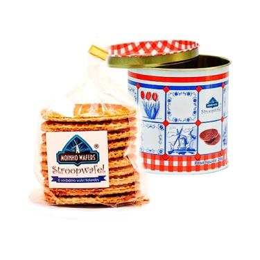 Imagem de Stroopwafel Wafel Holandês 280g + Lata Decorativa Vermelha - Moinho Wafers