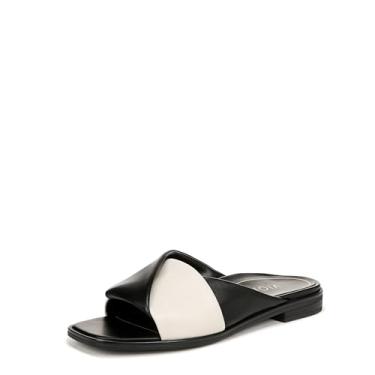 Imagem de Vionic Sandálias femininas Poppy Miramar Slide confortáveis - sandálias elegantes de suporte confortáveis que incluem uma palmilha ortopédica oculta tamanhos 5-12, Couro napa preto e creme, 7.5