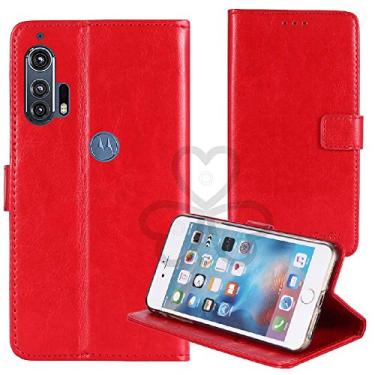 Imagem de TienJueShi Capa protetora de couro de silicone TPU para Motorola Edge Plus de 6,7 polegadas com suporte para livros vermelhos