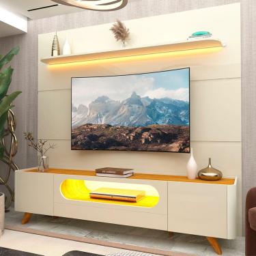 Imagem de Rack E Painel Para TV Até 75 Com Led Nobre Royal 220 Com Pés Off Naturale - Gelius