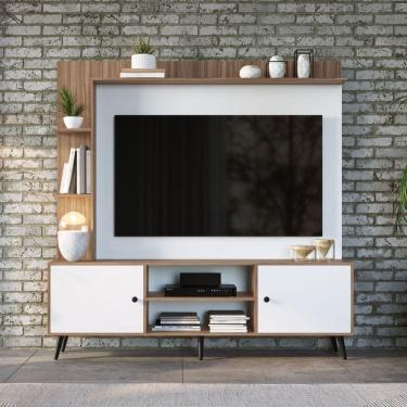 Imagem de Rack com Painel para TV até 50 Polegadas Retrô 2 Portas Quiditá Branco/Montana