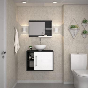 Imagem de Conjunto para Banheiro Gabinete com Cuba Redonda R30 e Espelheira Laura 600 Yescasa Preto Ônix/Branco Chess