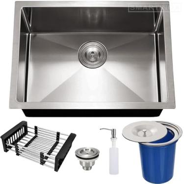 Imagem de Cuba Inox 304 Quadrada Gourmet Plana Cozinha 60x40 com Lixeira e Acessórios Smartinox SQ600