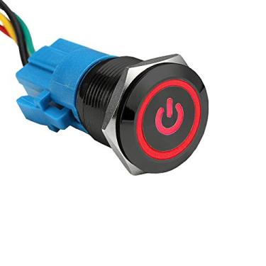 Imagem de ESUPPORT Preto 19mm 12V 5A Símbolo de energia Olho de anjo Halo Car Red LED luz de metal com botão de pressão e interruptor de tomada Fio de tomada à prova d'água