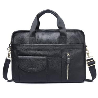 Imagem de Bolsa mensageiro de couro masculina de 15,6 polegadas, bolsa de ombro, para escritório, viagens de negócios, 10# Preto