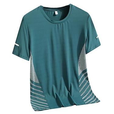 Imagem de Camiseta masculina atlética de manga curta, respirável, lisa, estampada, elástica em 4 direções, leve, Verde, 5G