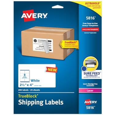 Imagem de Avery Etiquetas de envio em branco para impressão, 6,35 cm x 10,16 cm, brancas, 200 etiquetas, impressora a laser, adesivo permanente (5816)
