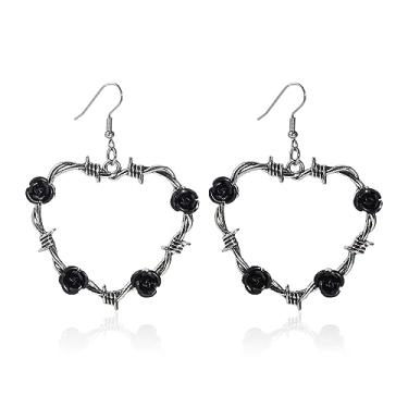 Imagem de Brincos góticos de arame farpado amor coração gota brincos grossos grandes argola de metal espinhos para mulheres meninas gótico punk grande hip hop joias de festa, Zinco, Sem pedra preciosa