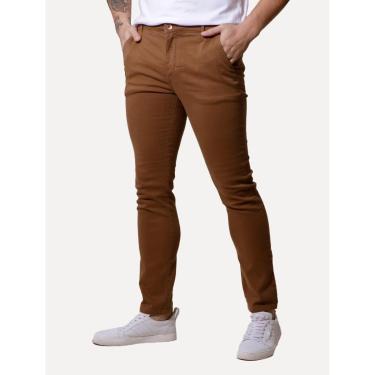 Imagem de Calça Aramis Masculina Sarja Chino Slim Tinturada Marrom-Masculino