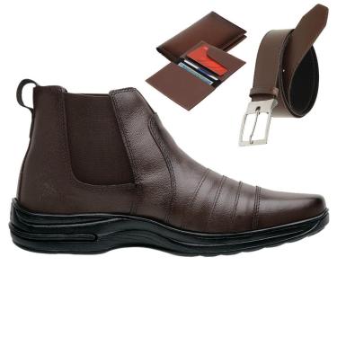 Imagem de Bota Coturno Masculino Gmm Shoes Resistente Cano Baixo Com Cinto e Carteira-Masculino