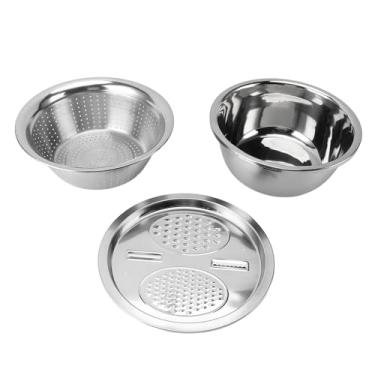 Imagem de Conjunto de Coador 3 Em 1, de Aço Inoxidável, Lavagem de Arroz, Ralador Multifuncional, Bacia de Drenagem, Panela de Grande Capacidade, Eficiente de Usar (28CM)