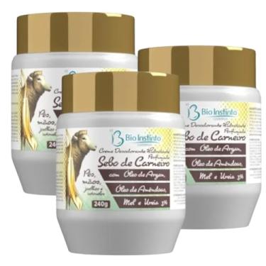 Imagem de 3 Creme Hidratante para Pés, Mãos, Joelhos e Cotovelos com Óleo de Argan e Amêndoas, Sebo de Carneiro e Extrato de Mel, 240g