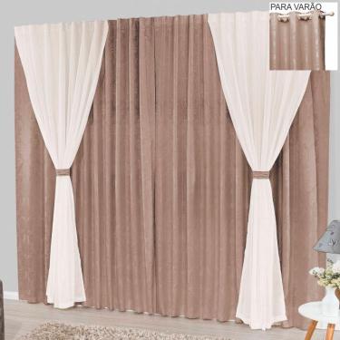 Imagem de Cortina bhaly jacquard e voal 4,00 x 2,50 para varão - bege