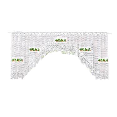 Imagem de Cortina Bando Renda Cascata Cozinha Morango 3,15X0,95