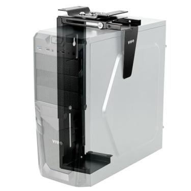 Imagem de VIVO Suporte ajustável sob a mesa e parede de 3,5 a 19,8 cm de largura, suporte de computador para máquina de CPU com suporte giratório e trava segura, comporta 10 kg, preto, MOUNT-PC01