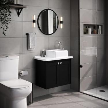 Imagem de Conjunto de Banheiro Suspenso Paris, Espelheira, Tampo e Cuba em Mármore Sintético Texturizado Preto