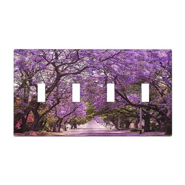 Imagem de Violeta floral primavera parque natureza quádruplo interruptor de luz decorativa flor roxa 4 gangues placa de parede placa elétrica para banheiro casa sala de estar decoração 10 x 20 cm