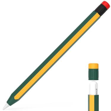 Imagem de AZF Estojo compatível com Apple Pencil 2ª geração, capa de silicone antiderrapante, suporta carregamento magnético e toque duplo. Verde + amarelo