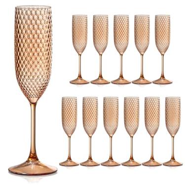 Imagem de Pacote com 12 taças de champanhe de plástico – copos de cálice de ouro rosa, copos inquebráveis de cristal de vinho, copos transparentes de 156 g para chá de panela