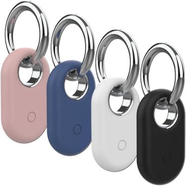 Imagem de Rzttwl Pacote com 4 capas compatíveis com Samsung Galaxy SmartTag 2, rastreador GPS de silicone para Samsung Tag 2 com chaveiro, capa protetora anti-perda Tag2 para chaves (preto, branco, rosa, azul)