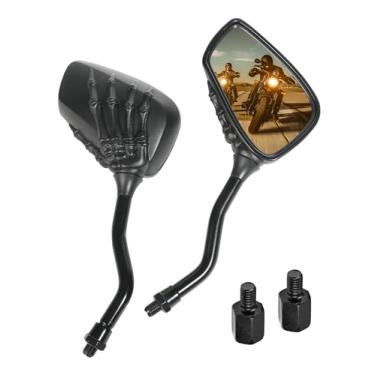 Imagem de bylikeho Pares de espelhos de motocicleta, espelhos retrovisores universais de motocicleta de 8 mm 10 mm, acessórios de carro, esqueleto de caveira, espelho lateral retrovisor para motocicleta (preto)