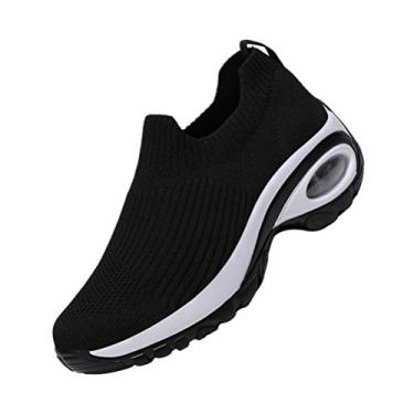 Imagem de Holibanna Tênis feminino de caminhada com meia esportiva para adultos, tênis de corrida feminino, antiderrapante, calçado casual, Preto, 7.5
